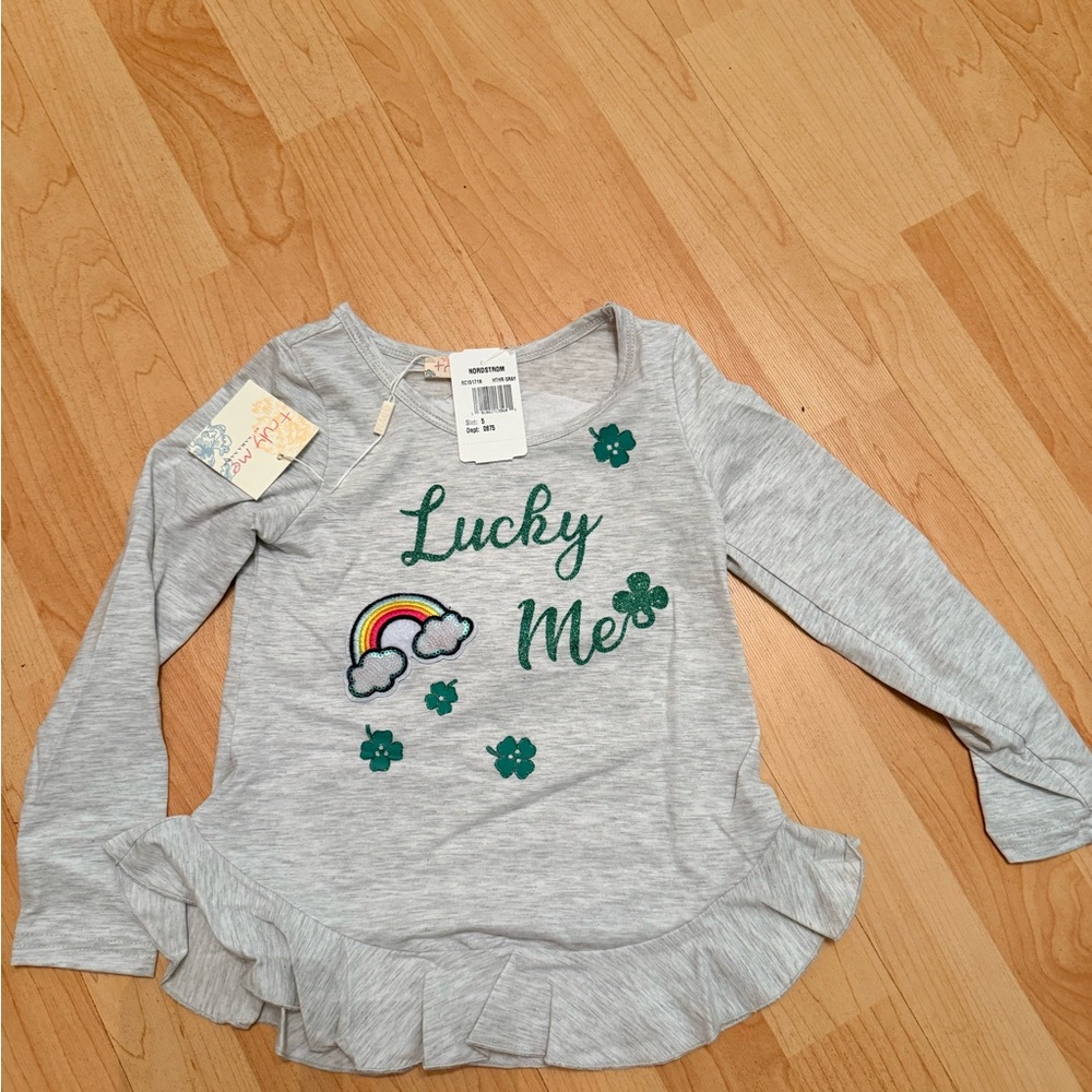 Lucky Brand Gray Long Sleeve 'Lucky Me' Top with Rainbow & Green Accents